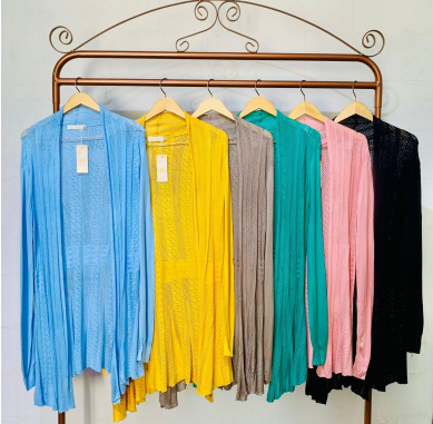 J - Cardigan Fem. Longo Tricot Vazado Ref: AN8020 Pac c/ 24 UN Diversas Cores.