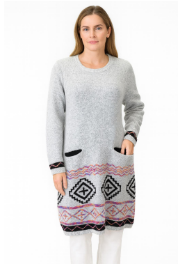 J - Cardigan Fem. Longo Tricot Étnico Ref: Y6055 Pac c/ 24 UN Diversas Cores.