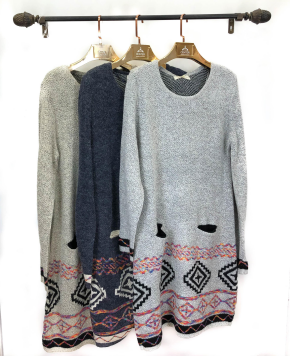 J - Cardigan Fem. Longo Tricot Étnico Ref: Y6055 Pac c/ 24 UN Diversas Cores.