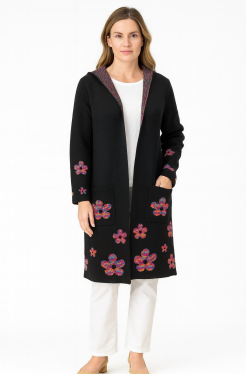 J - Cardigan Fem. Longo Floral Bordado Ref: Y6047 Pac c/ 24 UN Diversas Cores.
