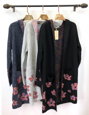 J - Cardigan Fem. Longo Floral Bordado Ref: Y6047 Pac c/ 24 UN Diversas Cores.