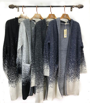 J - Cardigan Fem. Longo Degradê Tricot Ref: Y6049 Pac c/ 24 UN Diversas Cores.
