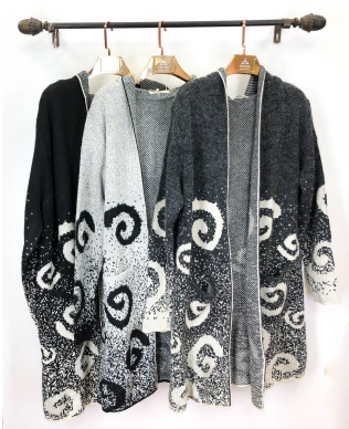 J - Cardigan Fem. Longo Tricot Arabesco Ref: Y6050 Pac c/ 24 UN Diversas Cores.