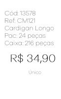 J - Cardigan Fem. Longo Tricot Vazado Ref: CM121 Pac c/ 24 UN Diversas Cores.