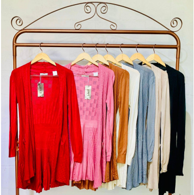 J - Cardigan Fem. Longo Tricot Vazado Ref: CM119 Pac c/ 24 UN Diversas Cores.