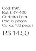 X - Carteira Fem. Zíper Longo Ref: LRY-400 Pac c/ 24 UN Diversas Cores.