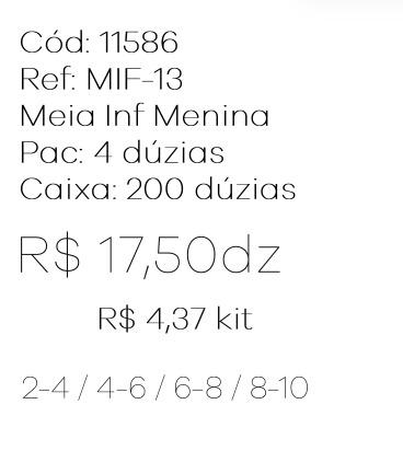Q - Kit Meia Infantil Menina c/ 3 Pares Ref: MIF-13 Pac c/16 Kits Diversas Cores.