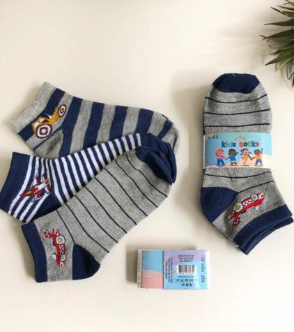 Q - Kit Meia Infantil Menino c/ 3 Pares Ref: MIM-20 Pac c/16 Kits Diversas Cores.