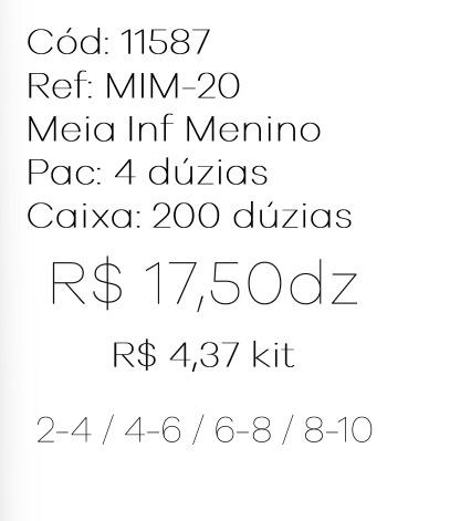 Q - Kit Meia Infantil Menino c/ 3 Pares Ref: MIM-20 Pac c/16 Kits Diversas Cores.