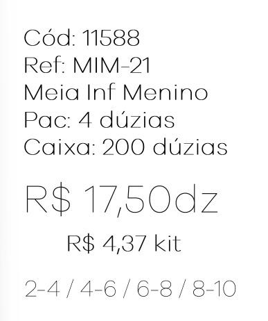 Q - Kit Meia Infantil Menino c/ 3 Pares Ref: MIM-21 Pac c/16 Kits Diversas Cores.