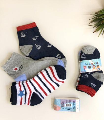 Q - Kit Meia Infantil Menino c/ 3 Pares Ref: MIM-22 Pac c/16 Kits Diversas Cores.