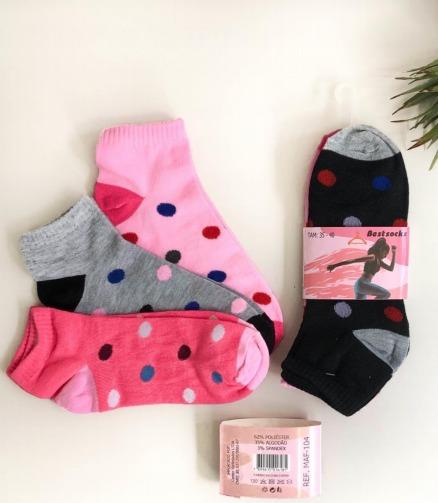 Q - Kit Meia Soquete Fem. c/ 3 Pares Ref: MAF-104 Pac c/16 Kits Diversas Cores.
