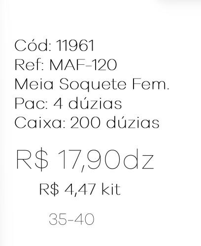 Q - Kit Meia Soquete Fem. c/ 3 Pares Ref: MAF-120 Pac c/16 Kits Diversas Cores.