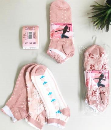 Q - Kit Meia Soquete Fem. c/ 3 Pares Ref: MAF-118 Pac c/16 Kits Diversas Cores.