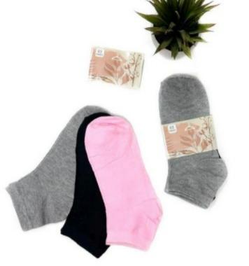 Q - Kit Meia Soquete Fem. c/ 3 Pares Ref: MAF-130 Pac c/16 Kits Diversas Cores.