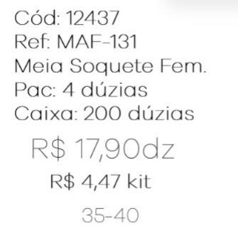 Q - Kit Meia Soquete Fem. c/ 3 Pares Ref: MAF-131 Pac c/16 Kits Diversas Cores.