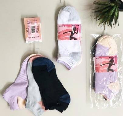Q - Kit Meia Soquete Fem. c/ 3 Pares Ref: MAF-119 Pac c/16 Kits Diversas Cores.