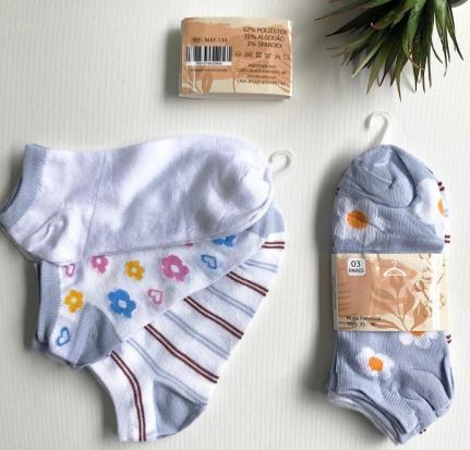 Q - Kit Meia Soquete Fem. c/ 3 Pares Ref: MAF-134 Pac c/16 Kits Diversas Cores.