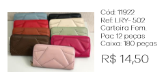 X - Carteira Fem. Matelassê Chevron Ref: LRY-502 Pac c/ 24 UN Diversas Cores.