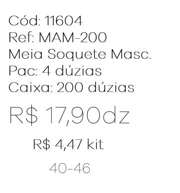 Q - Kit Meia Soquete Masc. c/ 3 Pares Ref: MAM-200 Pac c/16 Kits Diversas Cores.
