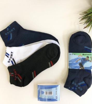 Q - Kit Meia Soquete Masc. c/ 3 Pares Ref: MAM-203 Pac c/16 Kits Diversas Cores.