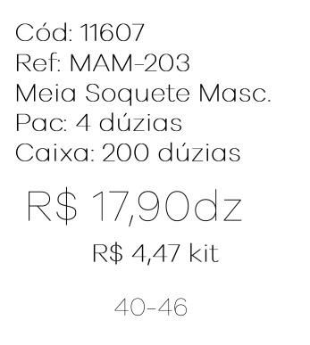 Q - Kit Meia Soquete Masc. c/ 3 Pares Ref: MAM-203 Pac c/16 Kits Diversas Cores.