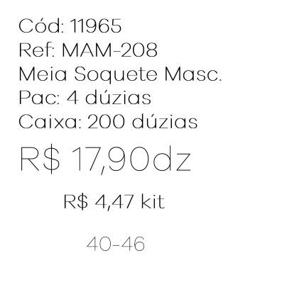 Q - Kit Meia Soquete Masc. c/ 3 Pares Ref: MAM-208 Pac c/16 Kits Diversas Cores.