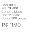 X - Carteira Masc. Couro Premium Ref: OL-001 Pac c/ 24 UN Diversas Cores.