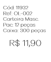 X - Carteira Masc. Couro Social Ref: OL-002 Pac c/ 24 UN Diversas Cores.