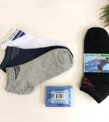 Q - Kit Meia Soquete Masc. c/ 3 Pares Ref: MAM-205 Pac c/16 Kits Diversas Cores.