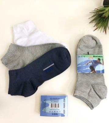Q - Kit Meia Soquete Masc. c/ 3 Pares Ref: MAM-206 Pac c/16 Kits Diversas Cores.