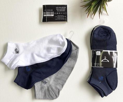 Q - Kit Meia Soquete Masc. c/ 3 Pares Ref: MAM-209 Pac c/16 Kits Diversas Cores.