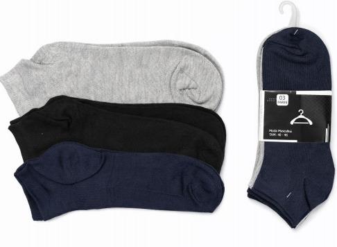 Q - Kit Meia Soquete Masc. c/ 3 Pares Ref: MAM-214 Pac c/16 Kits Diversas Cores.