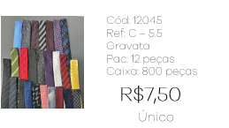 R - Gravata Masc. Tradicional 5.5 cm Ref: C-55 Pac c/ 24 UN Diversas Cores.