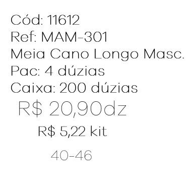 Q - Kit Meia Cano Longo Masc. c/ 3 Pares Ref: MAM-301 Pac c/16 Kits  Diversas Cores.