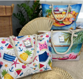 W - Bolsa de Praia Fem. Estampa Verão Ref: BP-150 Pac c/ 24 UN Diversas Cores.