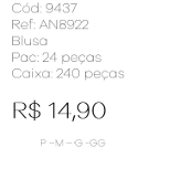 J - Blusa Fem. Ref: AN8922 Pac c/ 24 UN Diversas Cores.