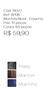 W - Mochila Notebook Courino Masc. Ref: XP06 Pac c/ 12 UN Diversas Cores