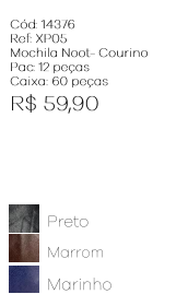 W -Mochila Notebook Courino Masc. Ref: XP05 Pac c/ 12 UN Diversas Cores.