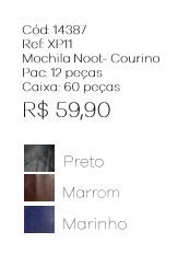 W - Mochila Notebook Courino Masc. Ref: XP11 Pac c/ 12 UN Diversas Cores.
