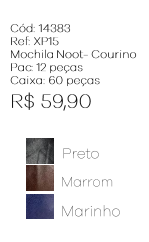 W - Mochila Notebook Courino Masc. Ref: XP15 Pac c/ 12 UN Diversas Cores.