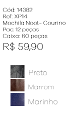 W - Mochila Notebook Courino Masc. Ref: XP14 Pac c/ 12 UN Diversas Cores.