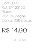 J - Blusa Fem. Ref: DY-23160 Pac c/ 24 UN Diversas Cores.