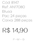 J - Blusa Fem. Ref: AN17080 Pac c/ 24 UN Diversas Cores.
