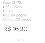J - Blusa Fem. Ref: LA5215 Pac c/ 24 UN Diversas Cores.