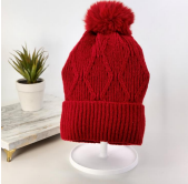 R - Touca Fem. Forrada Tricot com Pompom Ref: AO2405 Pac c/ 24 UN Diversas Cores.