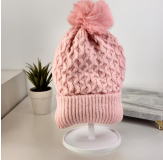 R - Touca Fem. Forrada Tricot com Pompom Ref: AO2411 Pac c/ 24 UN Diversas Cores.