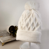 R - Touca Fem. Forrada Tricot com Pompom Ref: 38764-11 Pac c/ 24 UN Diversas Cores.