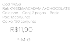 S - Calcinha Conj. 2 Peças Basic Ref: K16313  Pac c/ 24 UN Diversas Cores.