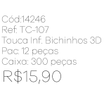 R - Touca Infantil Bichinhos 3D Panda Ref: TC-107 Pac c/ 24 UN Diversas Cores.